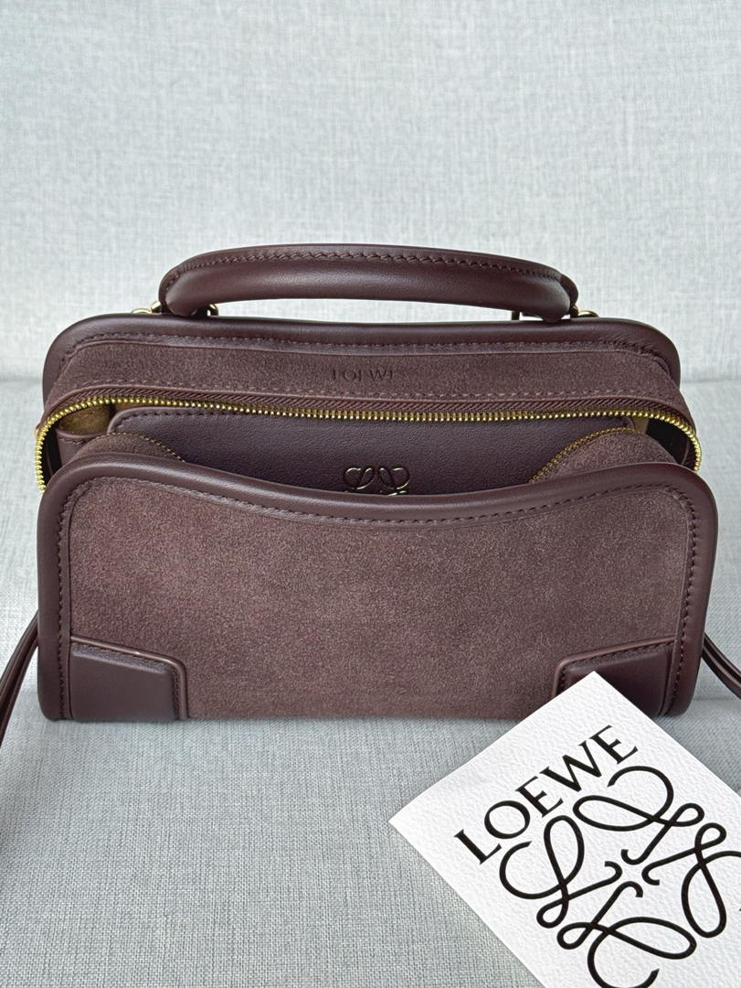 Loewe A039AS4X12  Mini Amazona 180 bag in Suede & soft calfskin Dark Brown