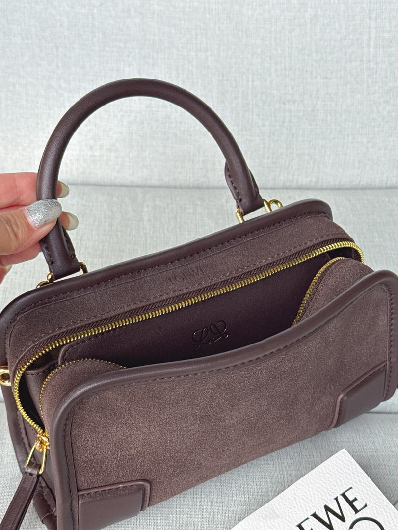 Loewe A039AS4X12  Mini Amazona 180 bag in Suede & soft calfskin Dark Brown