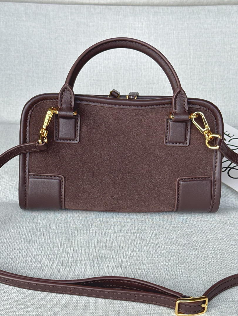 Loewe A039AS4X12  Mini Amazona 180 bag in Suede & soft calfskin Dark Brown