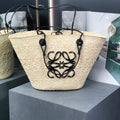 Loewe A223T43X02 Medium Anagram Basket bag in iraca palm and calfskin Natural Black - Default Title - View 1