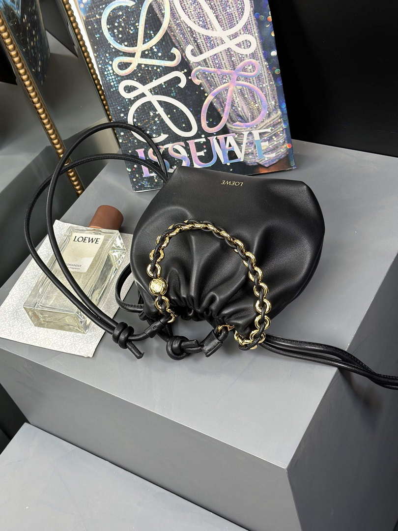 Loewe A411FPBX02 Flamenco Purse Bucket Bag in mellow nappa lambskin Black