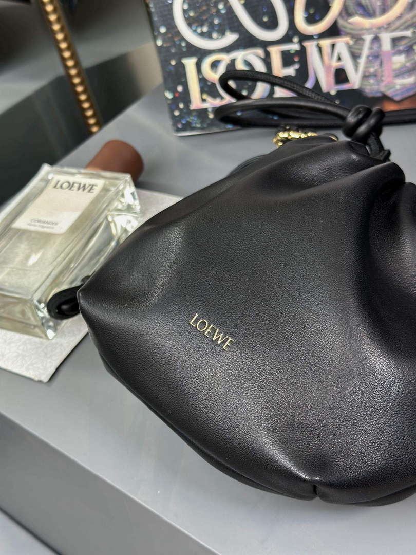Loewe A411FPBX02 Flamenco Purse Bucket Bag in mellow nappa lambskin Black
