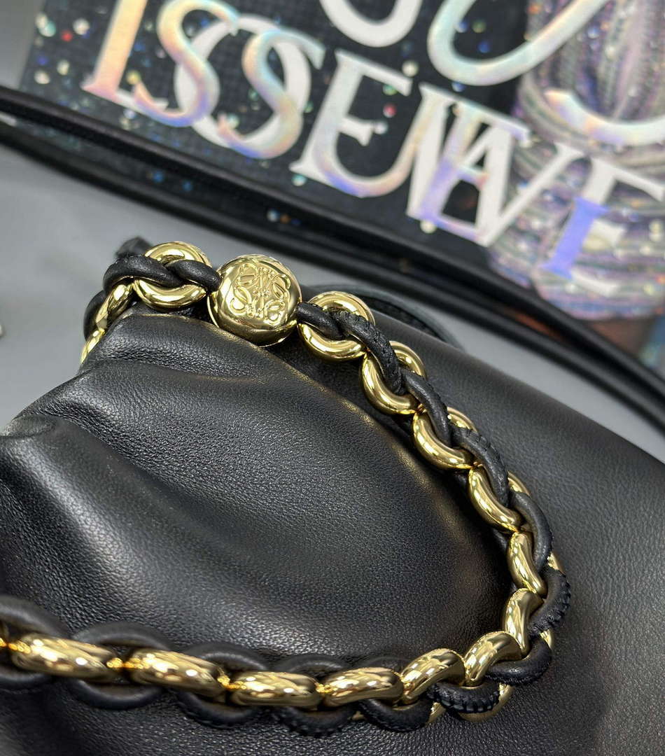 Loewe A411FPBX02 Flamenco Purse Bucket Bag in mellow nappa lambskin Black