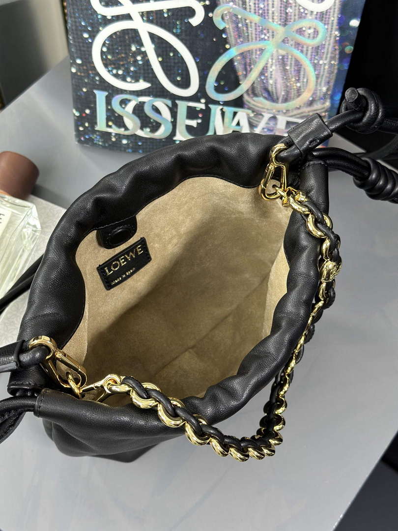 Loewe A411FPBX02 Flamenco Purse Bucket Bag in mellow nappa lambskin Black