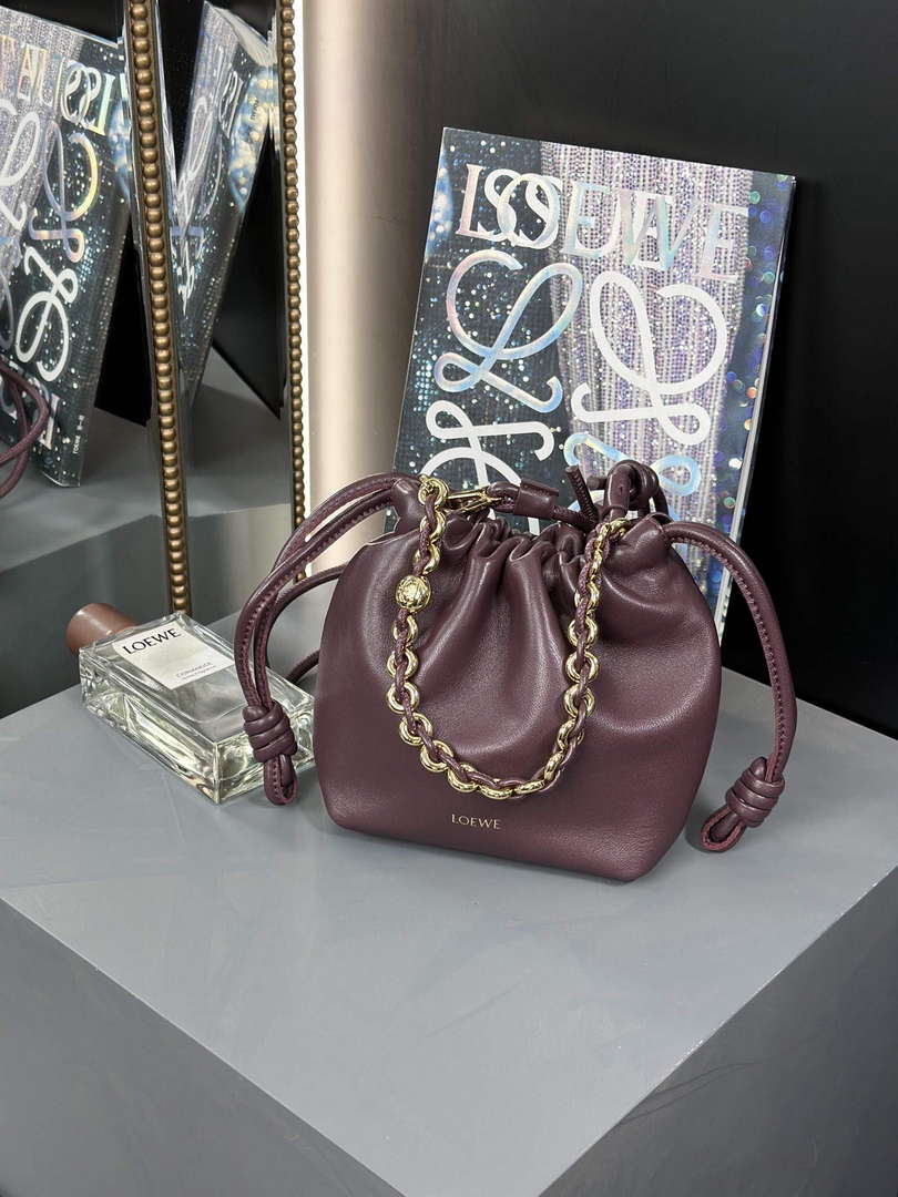Loewe A411FPBX02 Flamenco Purse Bucket Bag in mellow nappa lambskin Dark Burgundy - Default Title - View 1