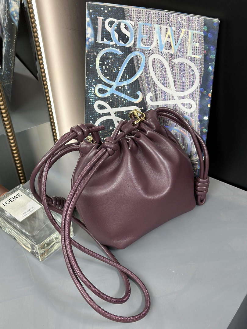 Loewe A411FPBX02 Flamenco Purse Bucket Bag in mellow nappa lambskin Dark Burgundy