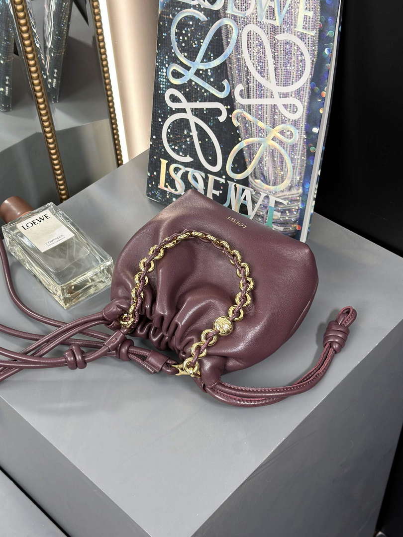 Loewe A411FPBX02 Flamenco Purse Bucket Bag in mellow nappa lambskin Dark Burgundy
