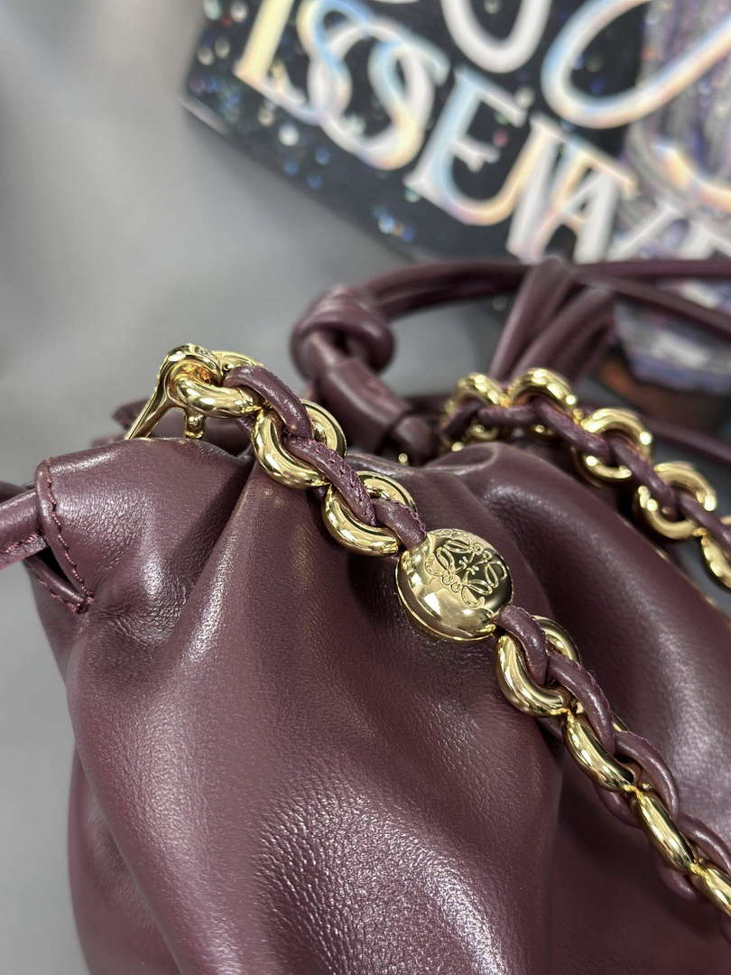 Loewe A411FPBX02 Flamenco Purse Bucket Bag in mellow nappa lambskin Dark Burgundy