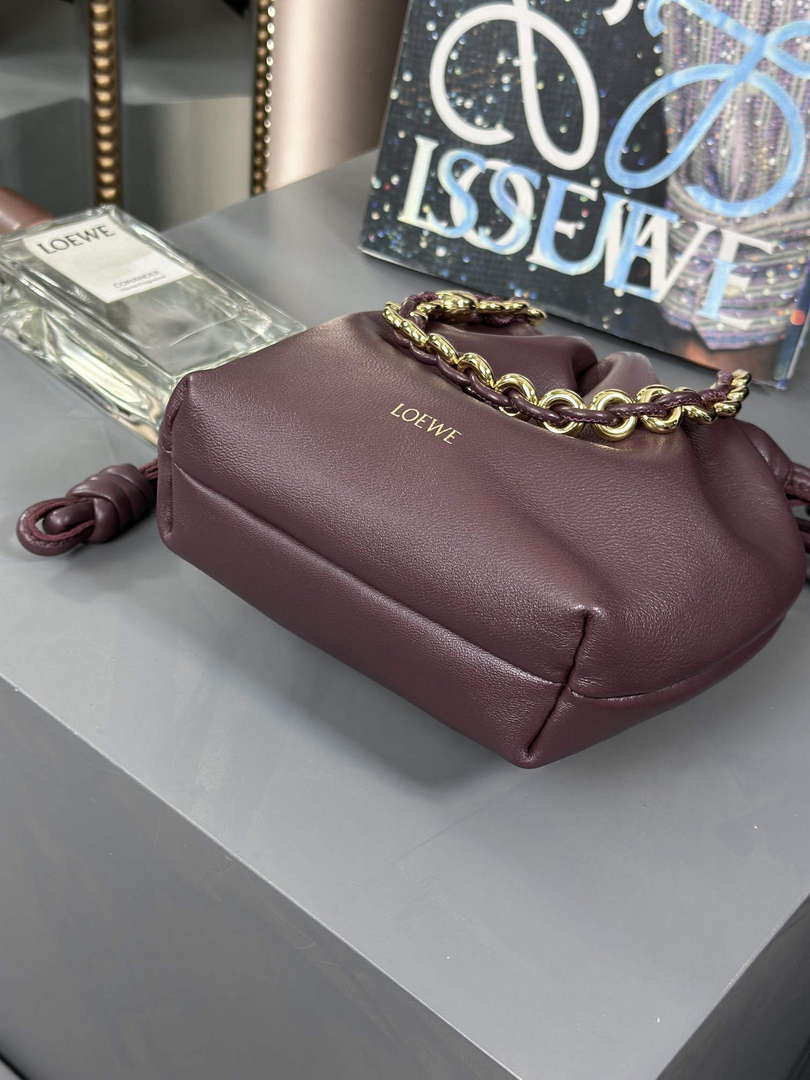 Loewe A411FPBX02 Flamenco Purse Bucket Bag in mellow nappa lambskin Dark Burgundy