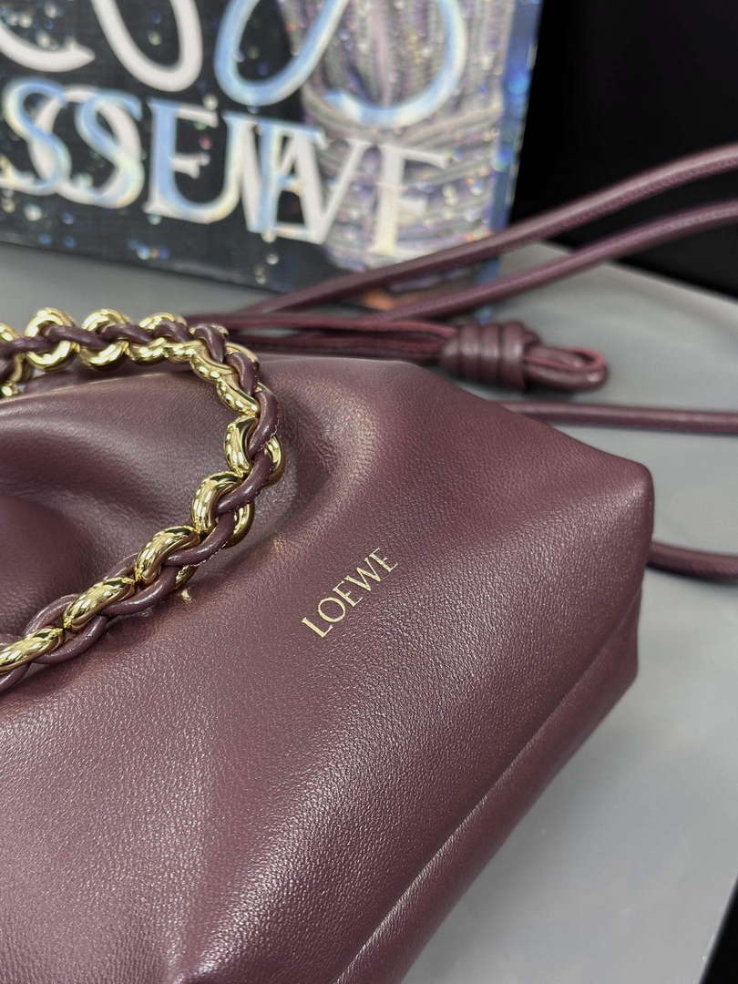 Loewe A411FPBX02 Flamenco Purse Bucket Bag in mellow nappa lambskin Dark Burgundy