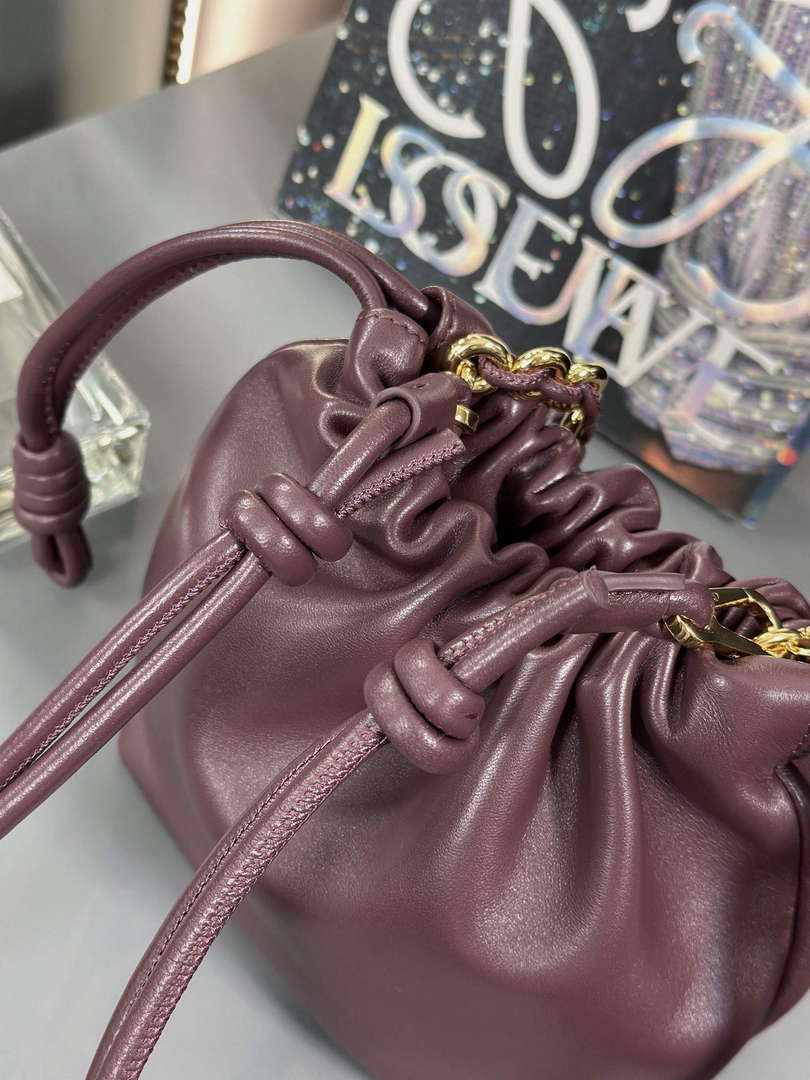 Loewe A411FPBX02 Flamenco Purse Bucket Bag in mellow nappa lambskin Dark Burgundy