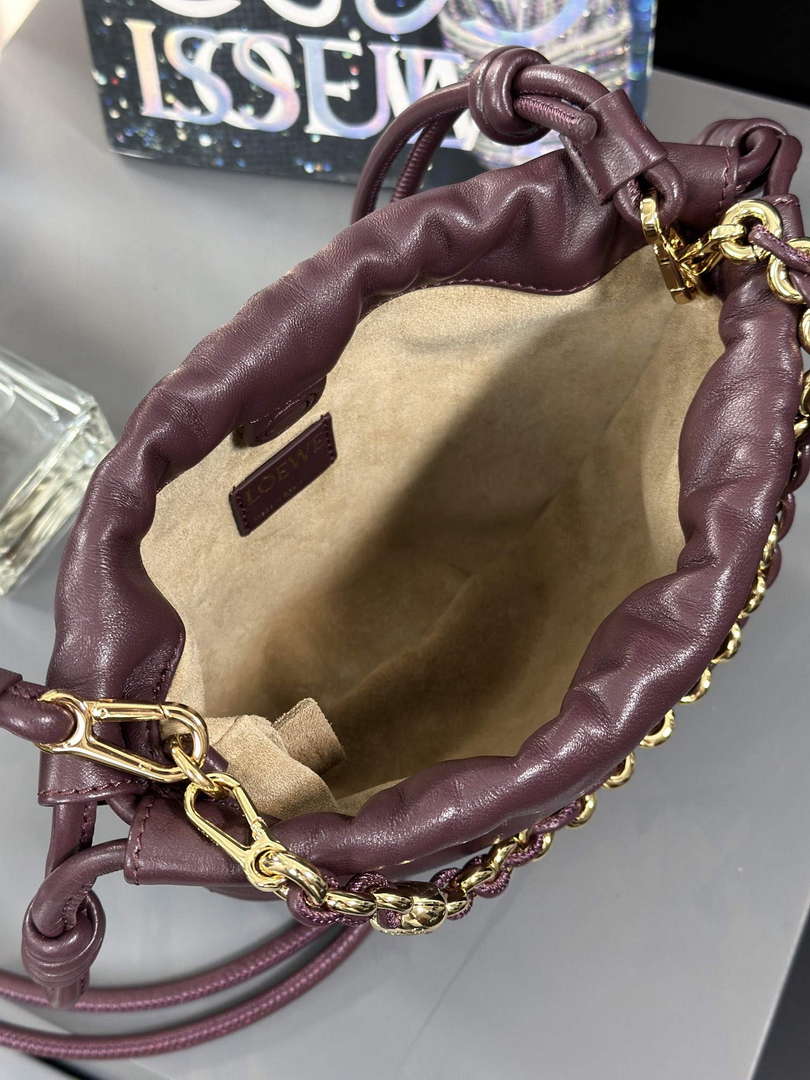 Loewe A411FPBX02 Flamenco Purse Bucket Bag in mellow nappa lambskin Dark Burgundy