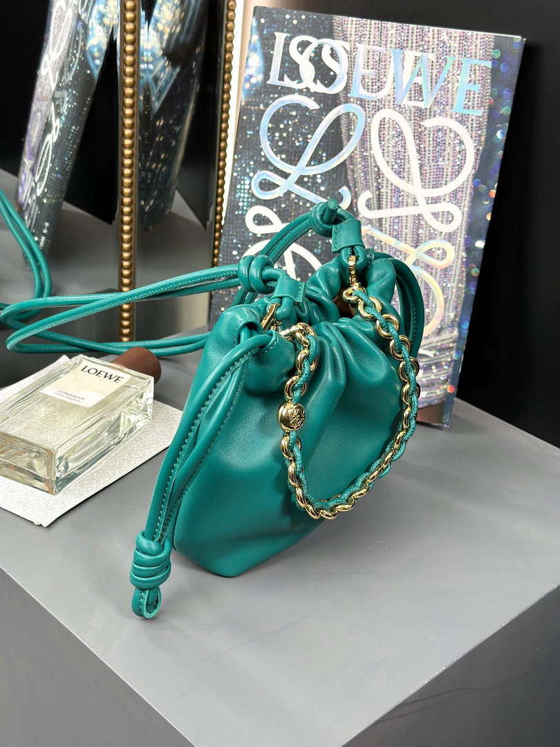 Loewe A411FPBX02 Flamenco Purse Bucket Bag in mellow nappa lambskin Green