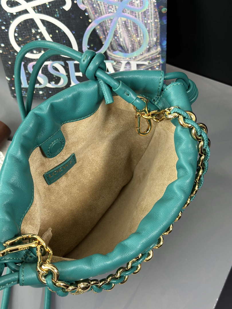 Loewe A411FPBX02 Flamenco Purse Bucket Bag in mellow nappa lambskin Green