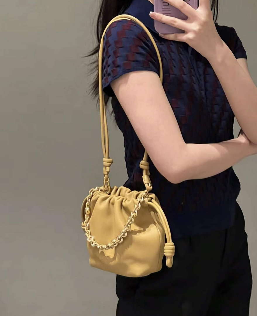 Loewe A411FPBX02 Flamenco Purse Bucket Bag in mellow nappa lambskin Sahara