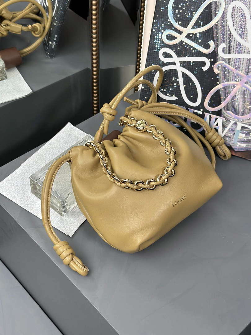 Loewe A411FPBX02 Flamenco Purse Bucket Bag in mellow nappa lambskin Sahara