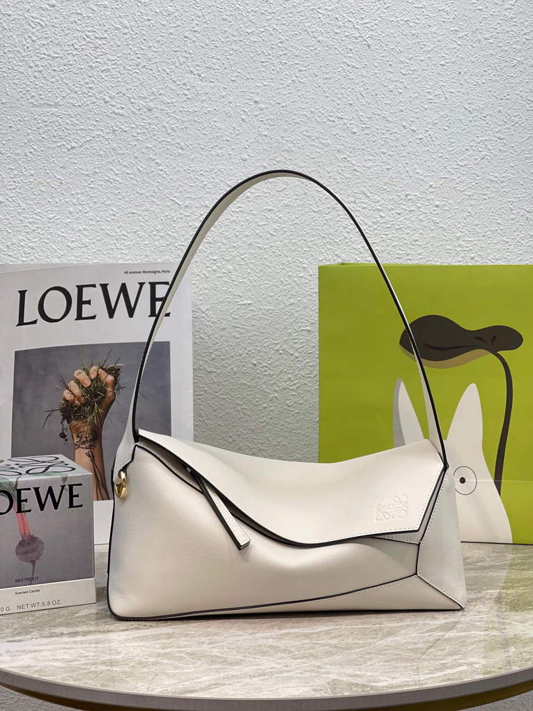 Loewe  A510J67X01 Puzzle Hobo Bag in Nappa Calfskin Soft White