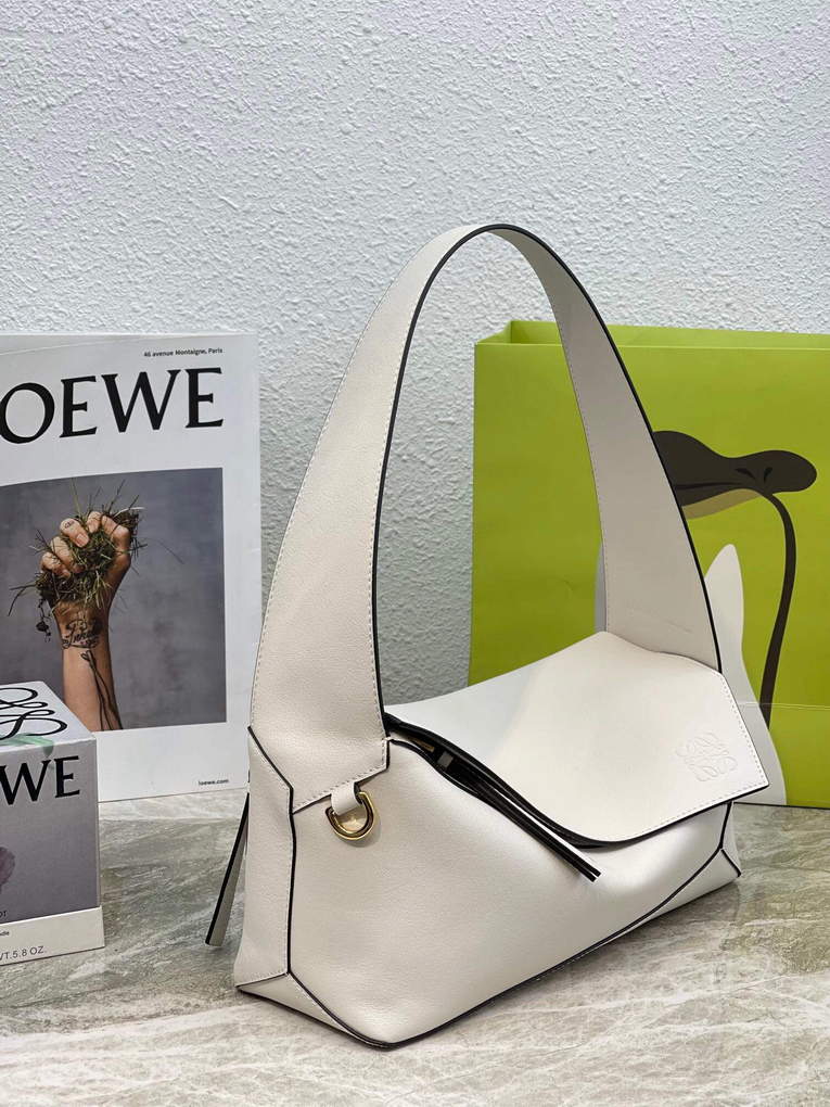 Loewe  A510J67X01 Puzzle Hobo Bag in Nappa Calfskin Soft White