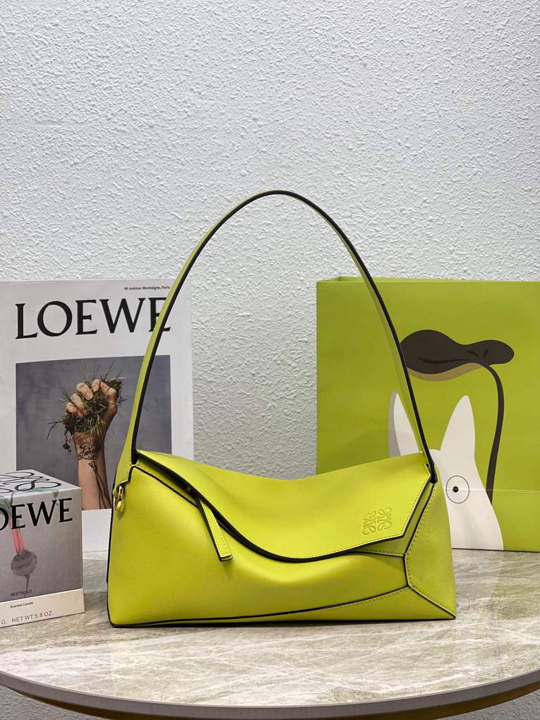 Loewe  A510J67X01 Puzzle Hobo Bag in Nappa Calfskin Lime Yellow
