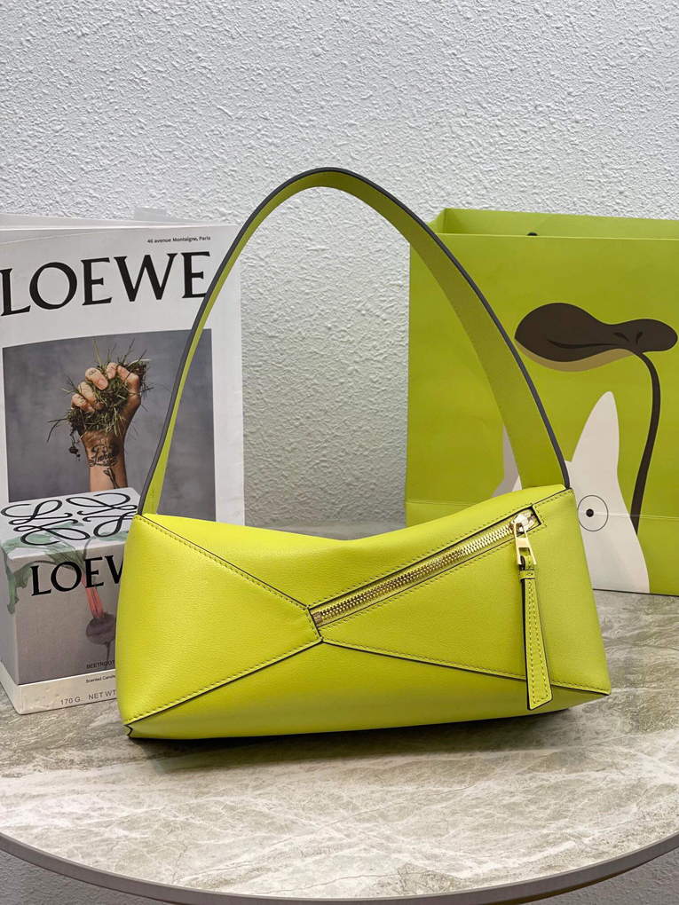 Loewe  A510J67X01 Puzzle Hobo Bag in Nappa Calfskin Lime Yellow