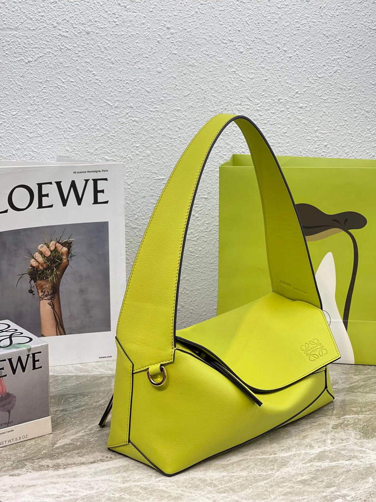 Loewe  A510J67X01 Puzzle Hobo Bag in Nappa Calfskin Lime Yellow
