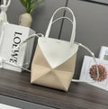 Loewe A657V25X01  Mini Puzzle Fold tote in shiny calfskin Apricot White