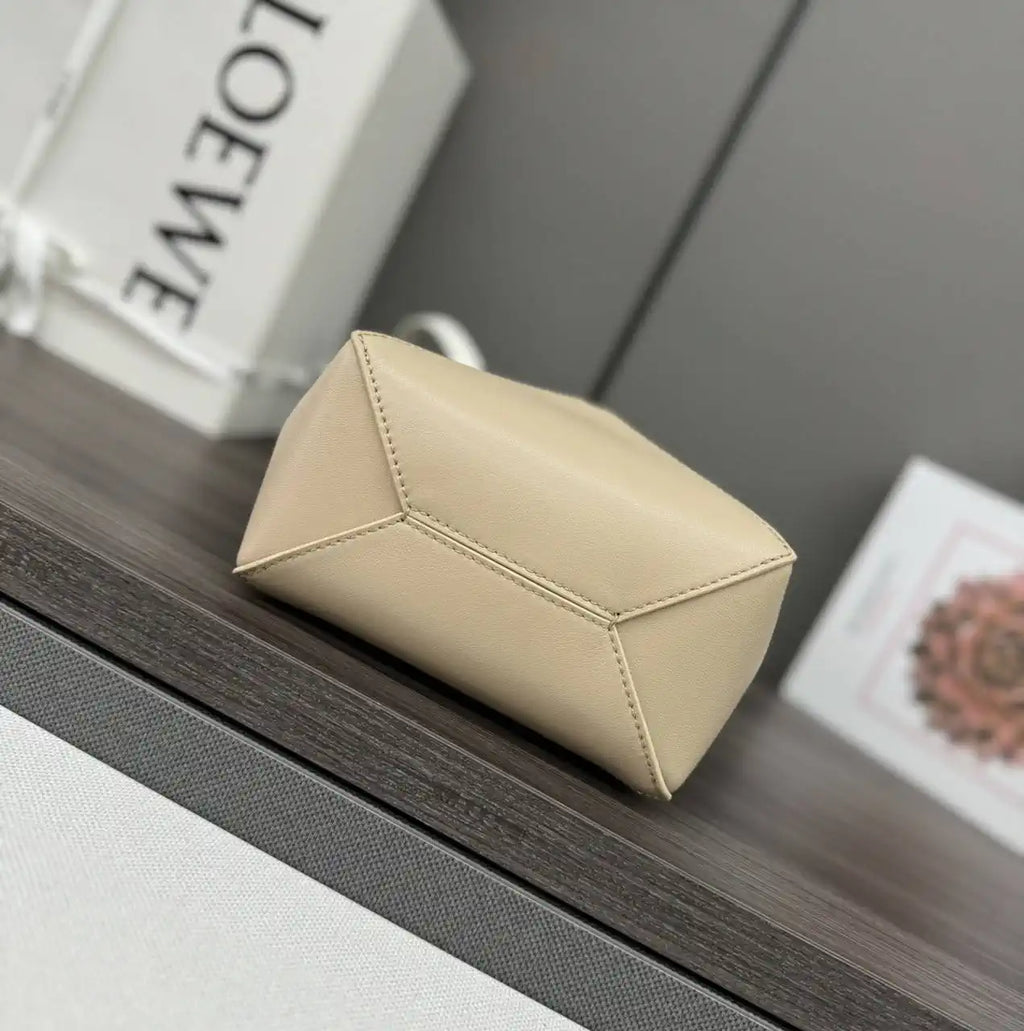Loewe A657V25X01  Mini Puzzle Fold tote in shiny calfskin Apricot White