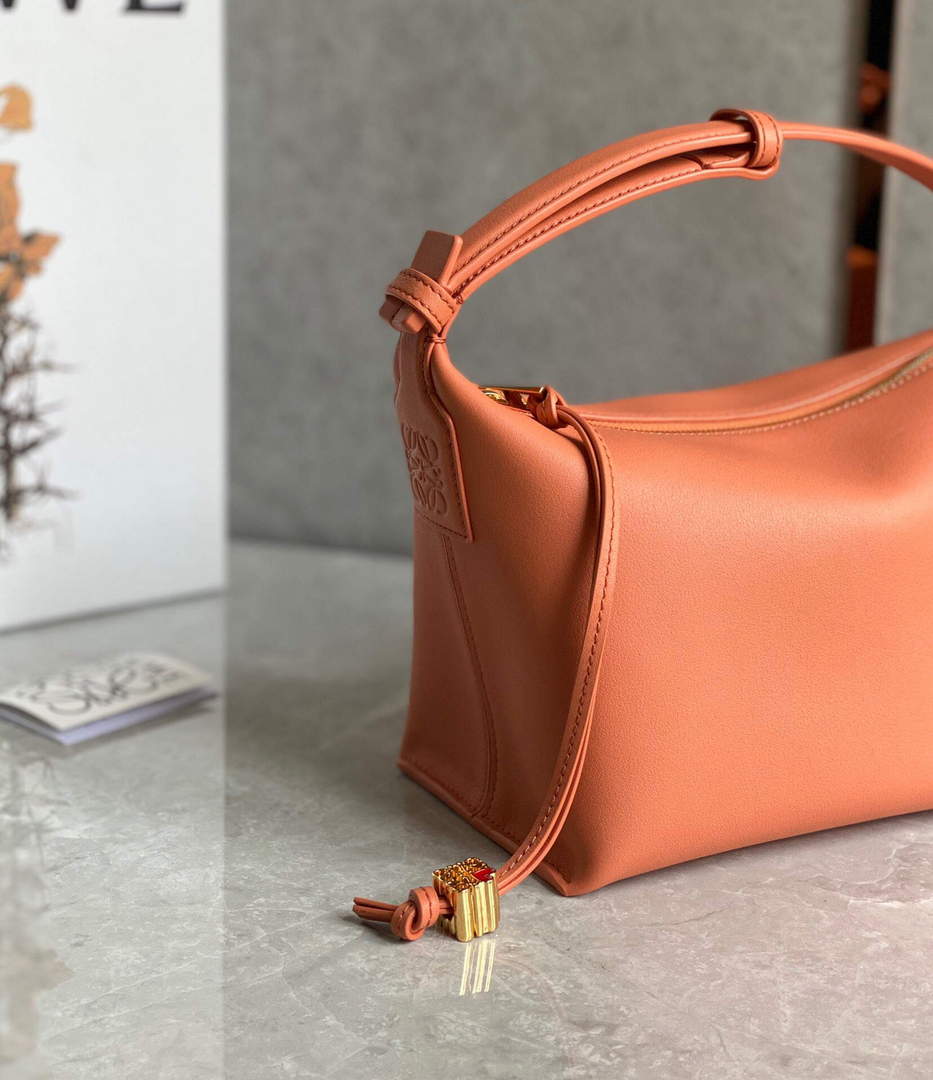 Loewe A906K75X21 Small Cubi bag in Anagram calfskin Coral Reef
