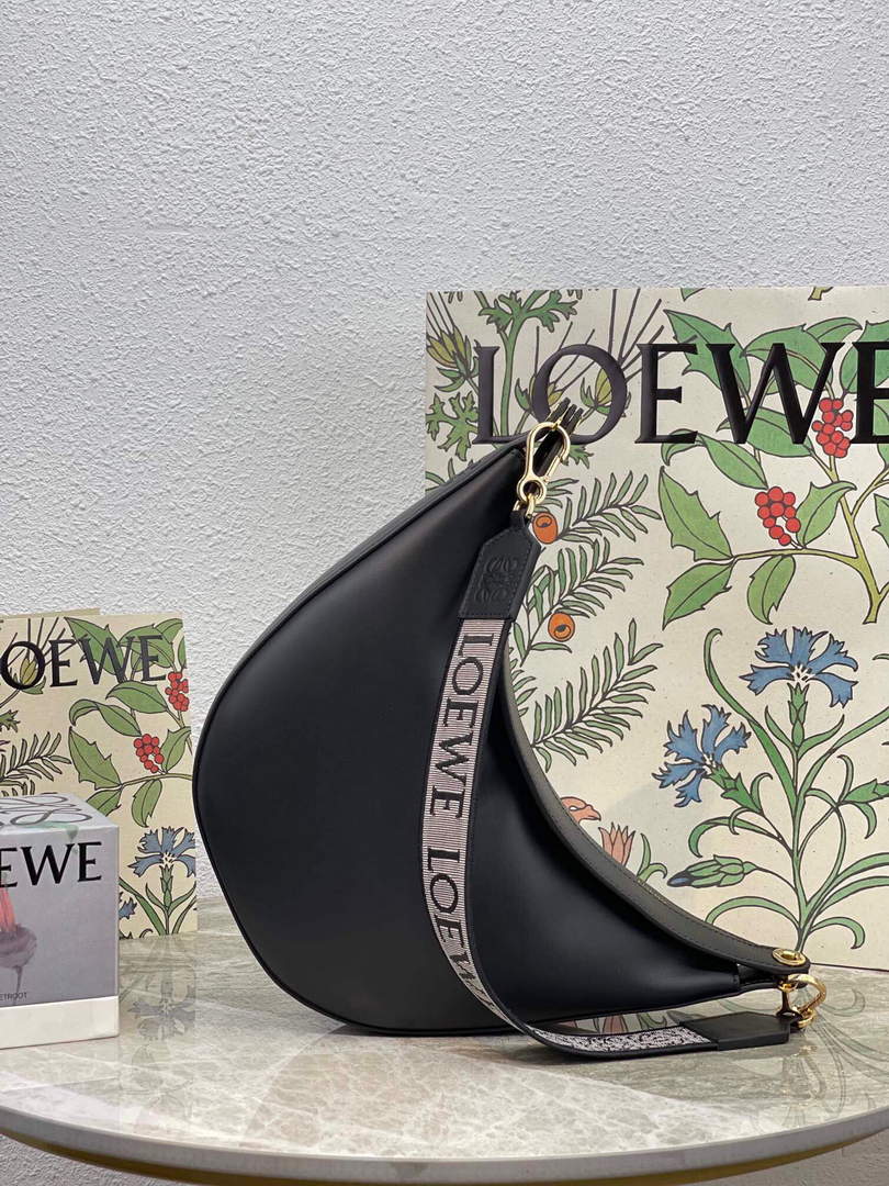 LOEWE A923PL9X07 Luna bag in satin calfskin and jacquard Black