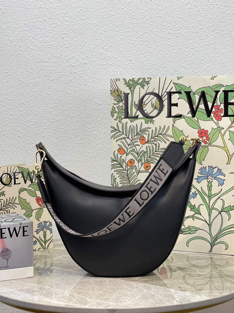 LOEWE A923PL9X07 Luna bag in satin calfskin and jacquard Black