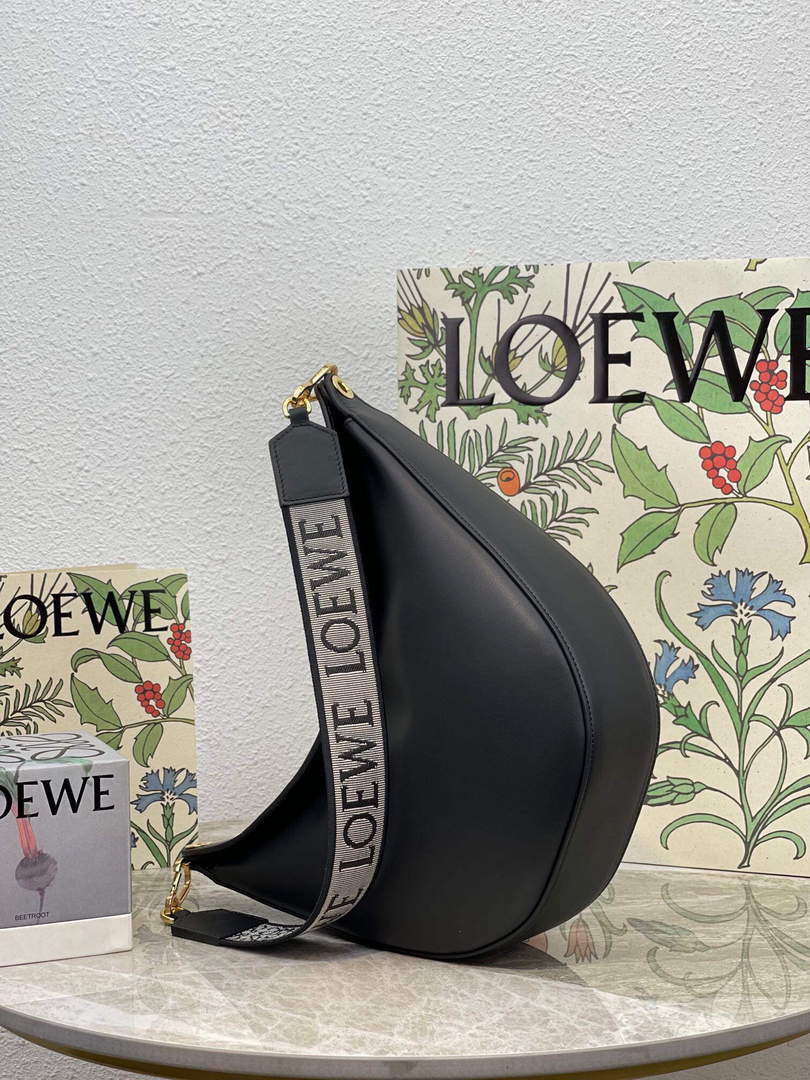 LOEWE A923PL9X07 Luna bag in satin calfskin and jacquard Black