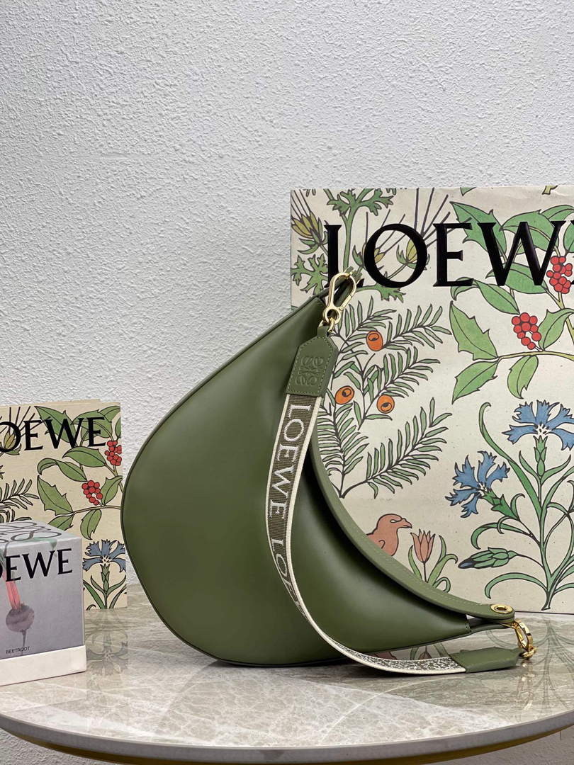 LOEWE A923PL9X07 Luna bag in satin calfskin and jacquard Green