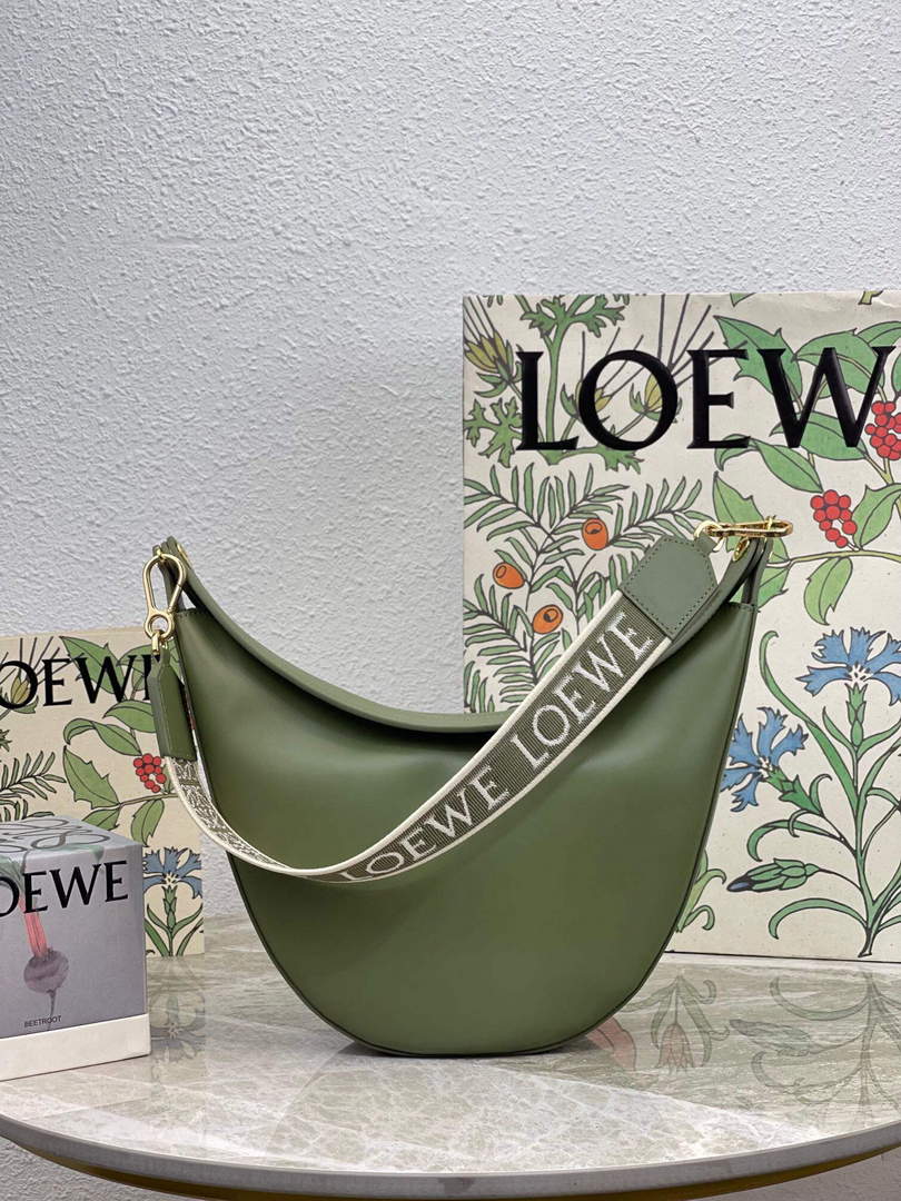 LOEWE A923PL9X07 Luna bag in satin calfskin and jacquard Green