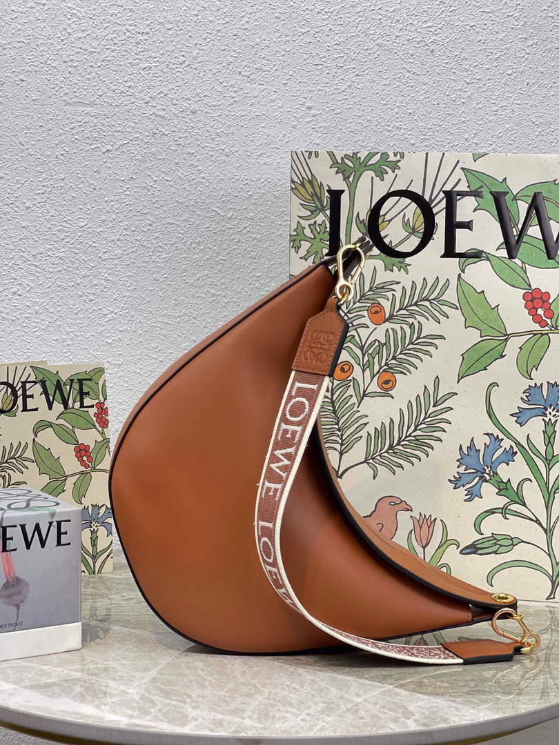 LOEWE A923PL9X07 Luna bag in satin calfskin and jacquard Pecan