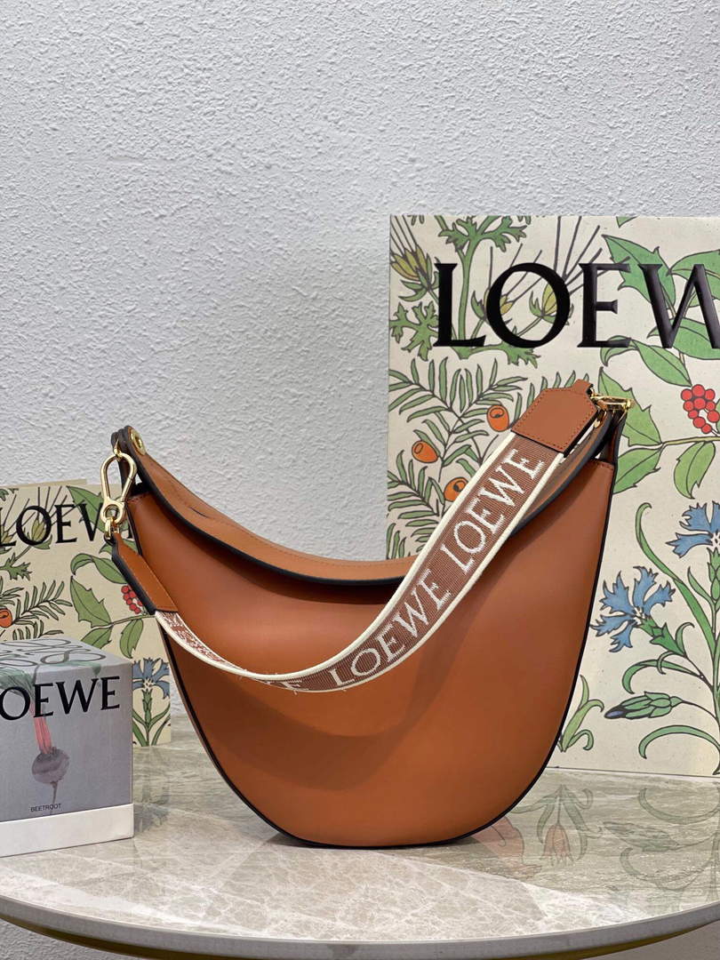 LOEWE A923PL9X07 Luna bag in satin calfskin and jacquard Pecan