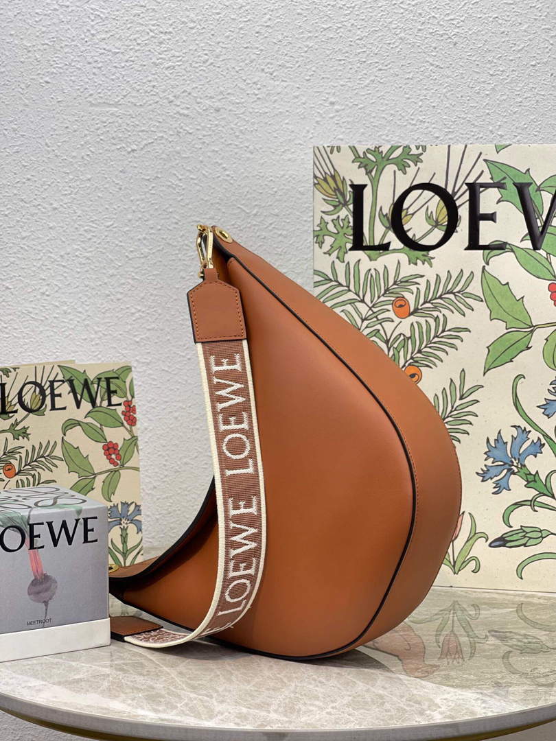 LOEWE A923PL9X07 Luna bag in satin calfskin and jacquard Pecan