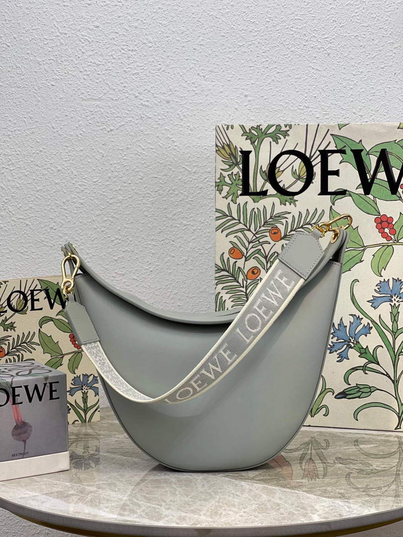 LOEWE A923PL9X07 Luna bag in satin calfskin and jacquard Ash Grey