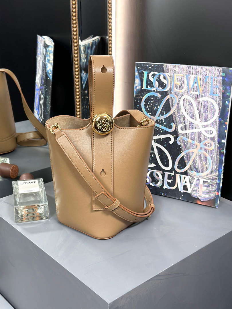 Loewe AANBBBMX01 Mini Pebble Bucket Bag in mellow calfskin Brown - Default Title - View 1