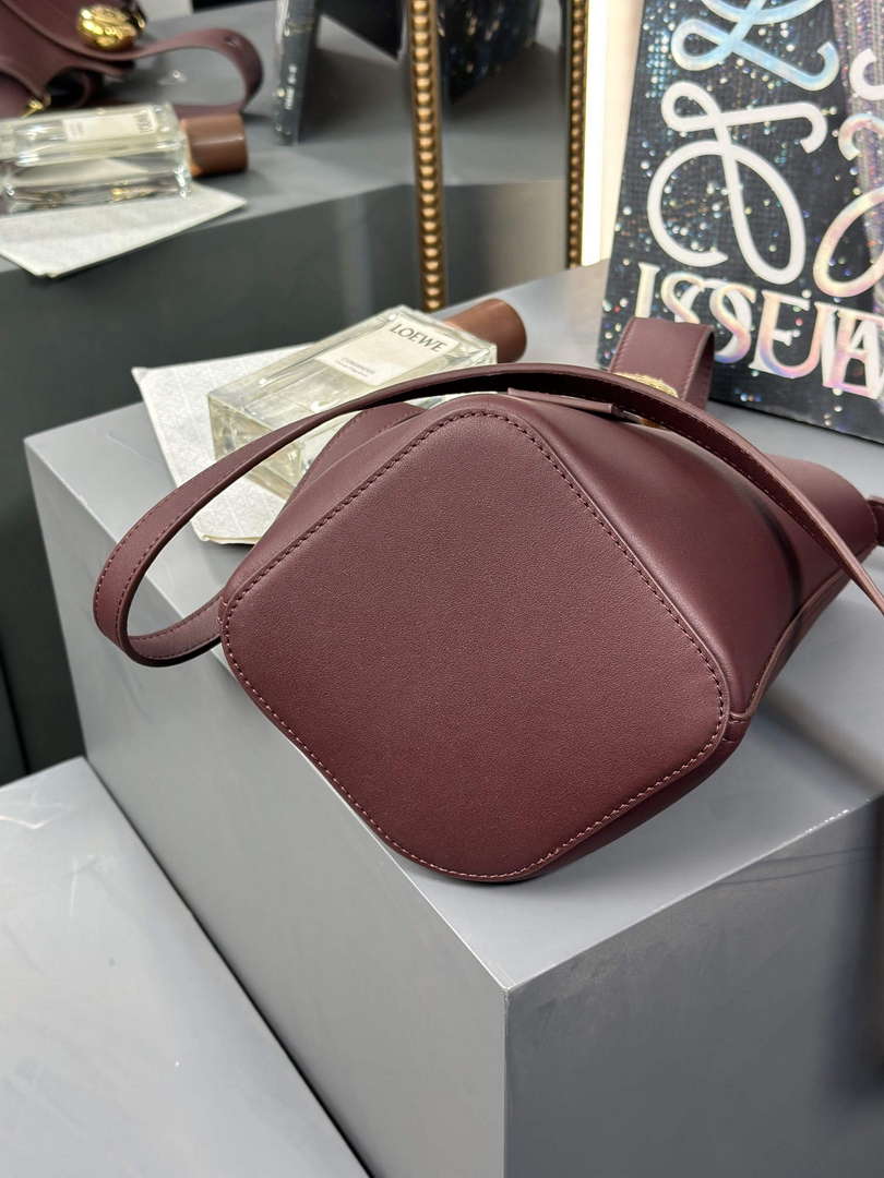 Loewe AANBBBMX01 Mini Pebble Bucket Bag in mellow calfskin Dark Burgundy