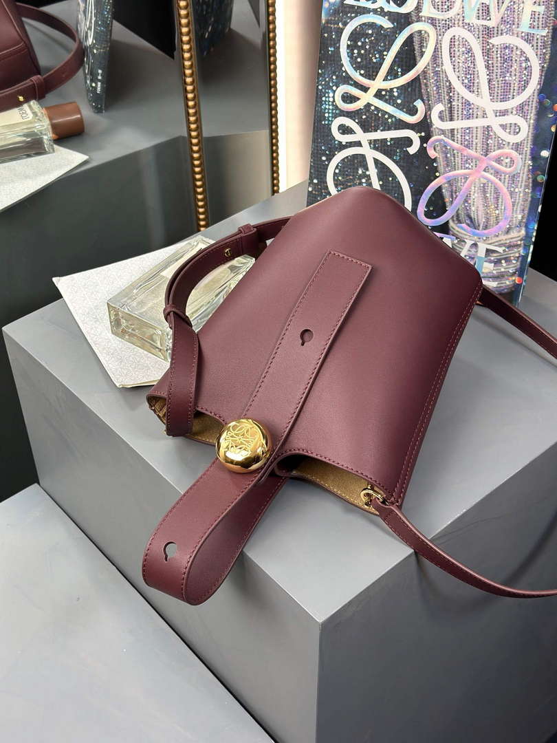 Loewe AANBBBMX01 Mini Pebble Bucket Bag in mellow calfskin Dark Burgundy