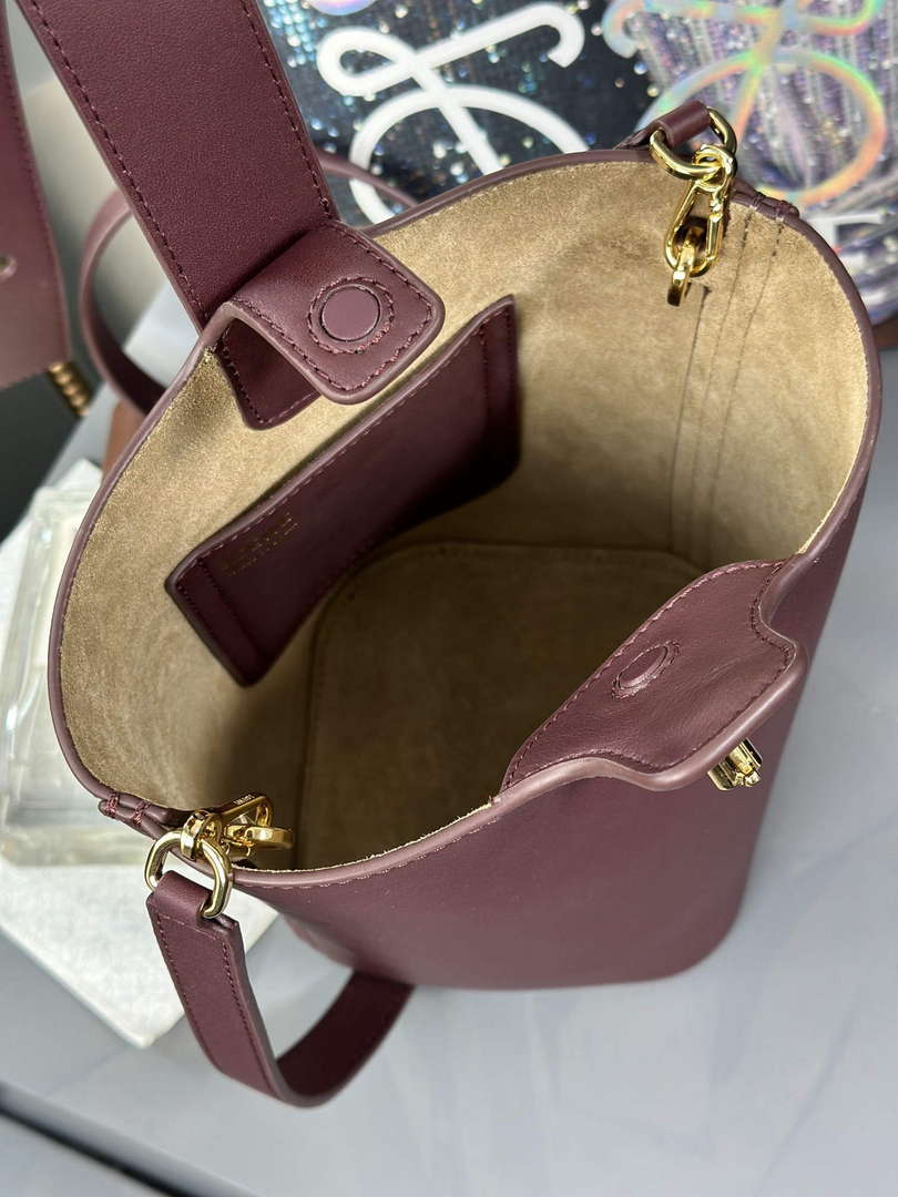 Loewe AANBBBMX01 Mini Pebble Bucket Bag in mellow calfskin Dark Burgundy