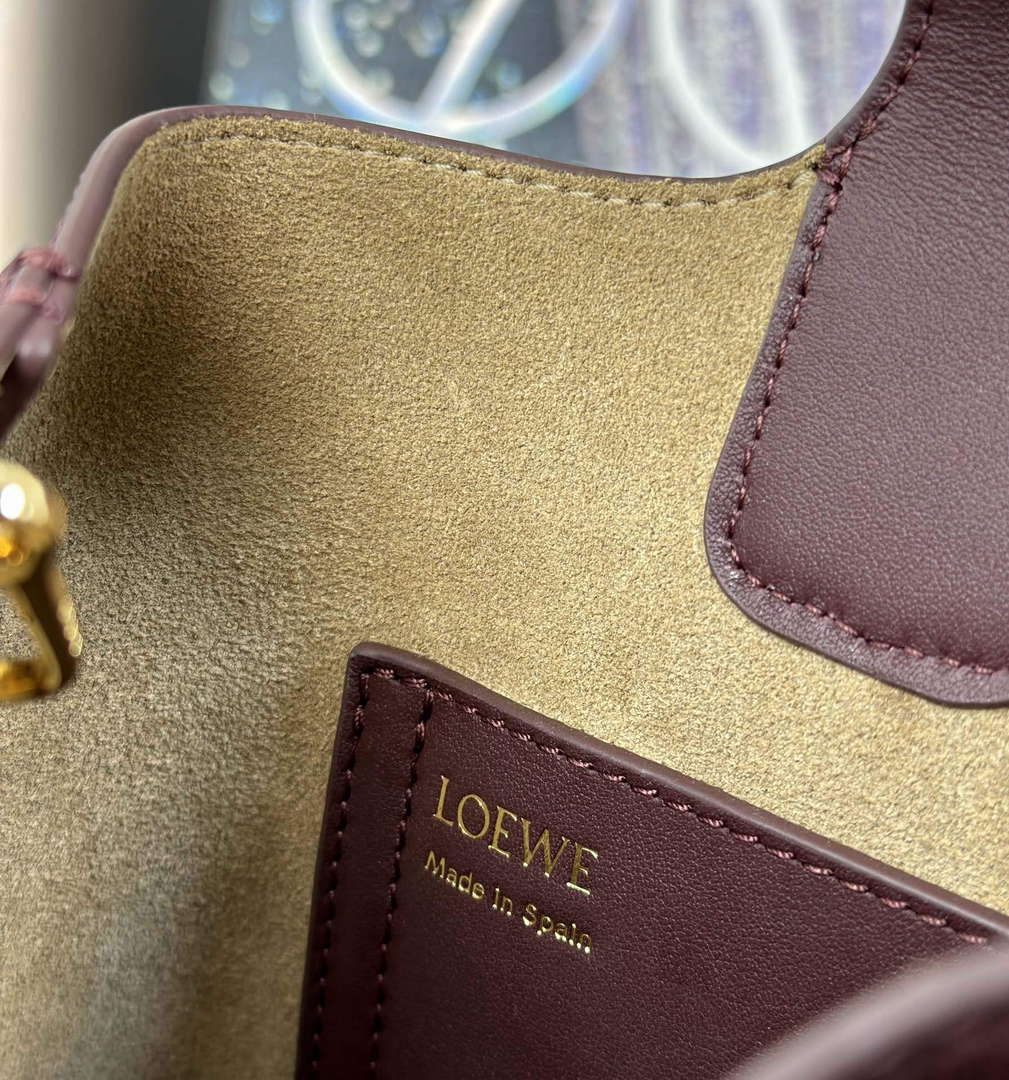 Loewe AANBBBMX01 Mini Pebble Bucket Bag in mellow calfskin Dark Burgundy