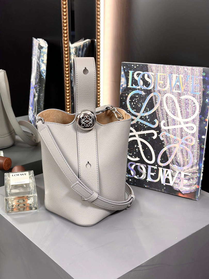 Loewe AANBBBMX01 Mini Pebble Bucket Bag in mellow calfskin Pearl gray - Default Title - View 1