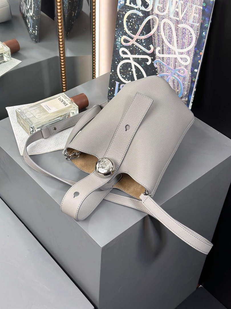 Loewe AANBBBMX01 Mini Pebble Bucket Bag in mellow calfskin Pearl gray