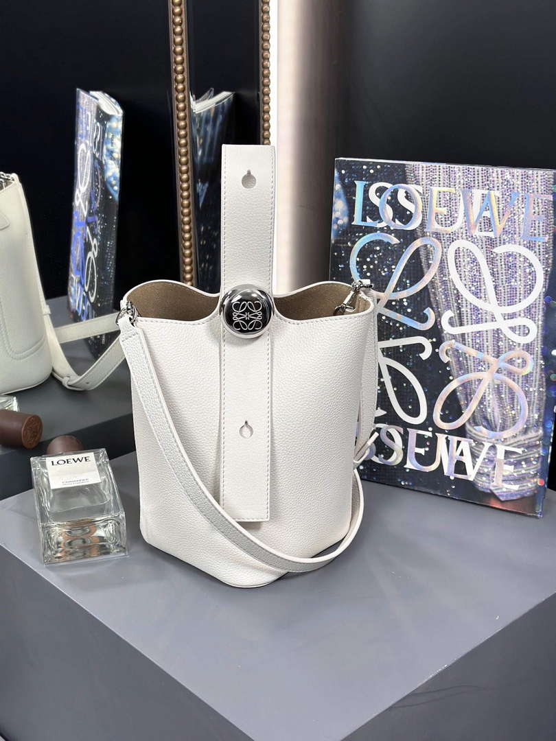 Loewe AANBBBMX01 Mini Pebble Bucket Bag in mellow calfskin White - Default Title - View 1