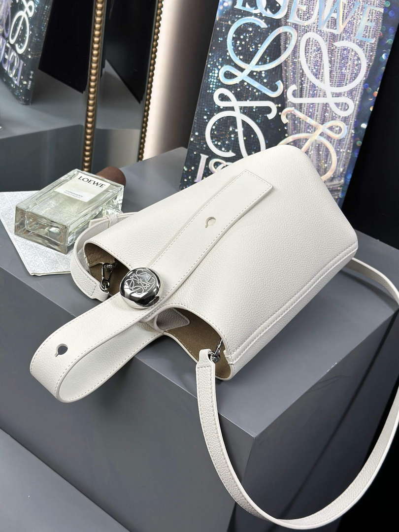 Loewe AANBBBMX01 Mini Pebble Bucket Bag in mellow calfskin White