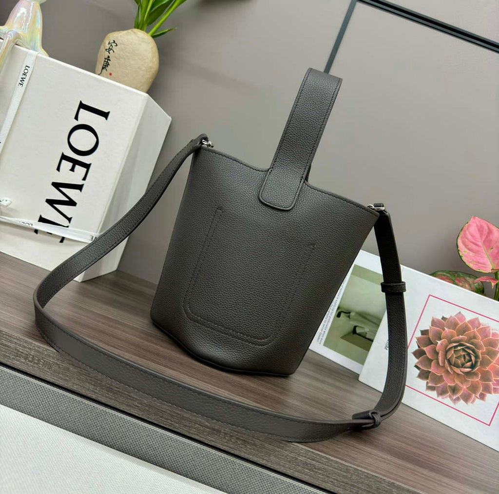 Loewe AANBBBMX01 Mini Pebble Bucket Bag in mellow calfskin Dark Brown