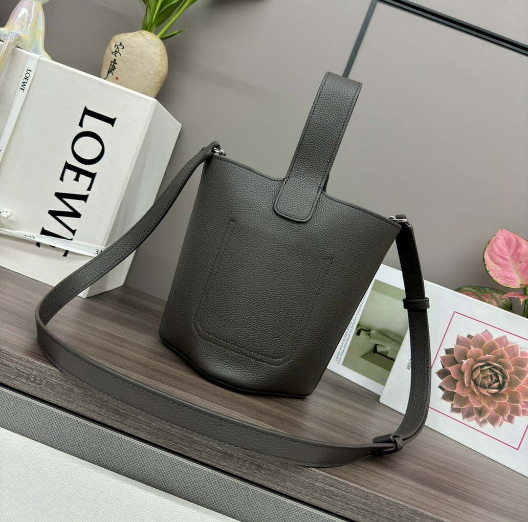 Loewe AANBBBMX01 Mini Pebble Bucket Bag in mellow calfskin Dark Brown
