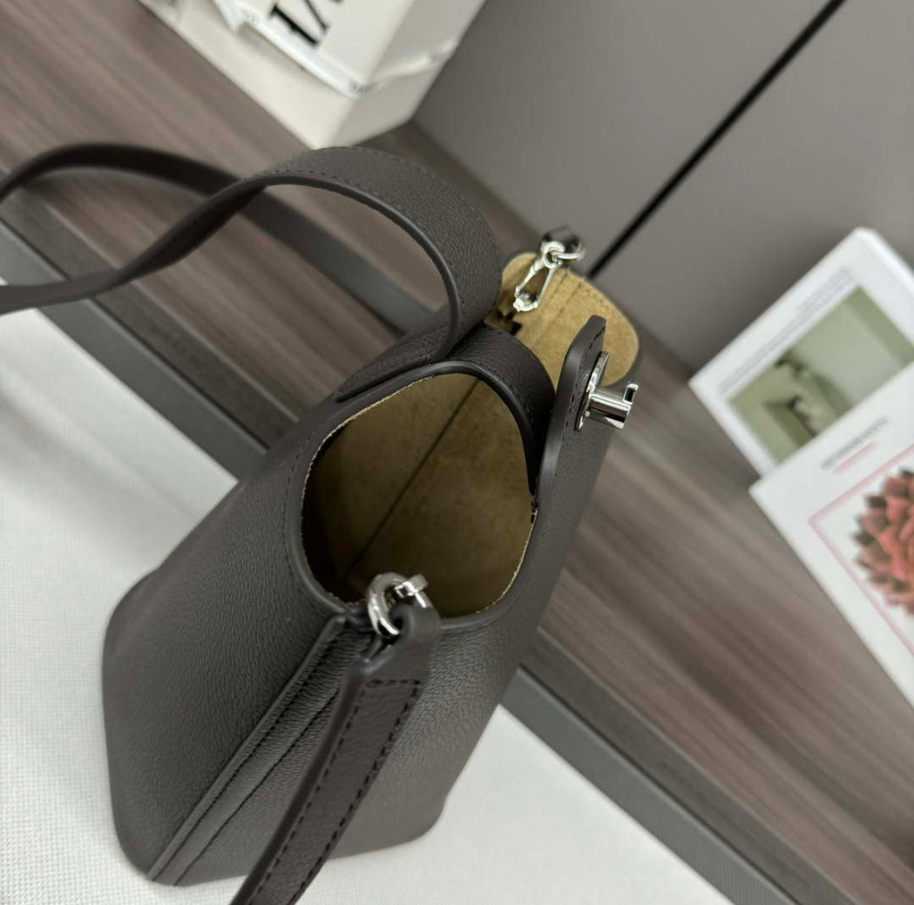 Loewe AANBBBMX01 Mini Pebble Bucket Bag in mellow calfskin Dark Brown