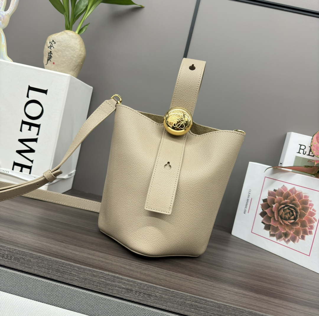Loewe AANBBBMX01 Mini Pebble Bucket Bag in mellow calfskin Apricot - Default Title - View 1